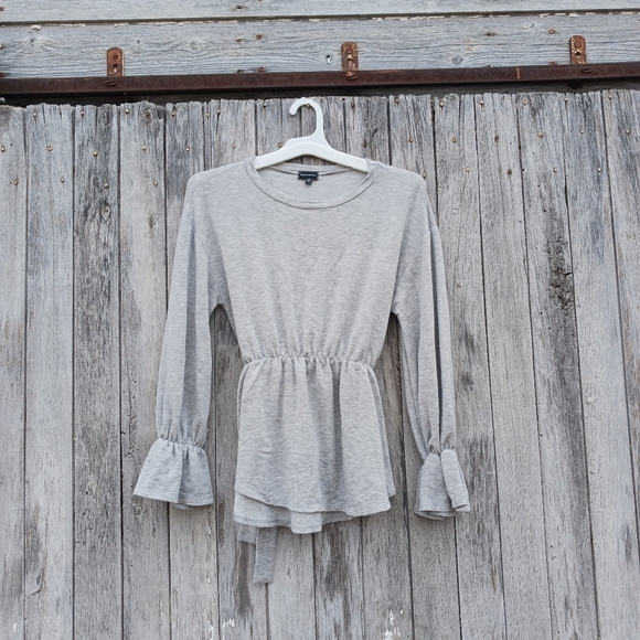 BKE Tops - BKE Buckle Womens Sz‎ Small Gray Peplum Tie Waist Long Sleeve Ruffle Cuff  Top